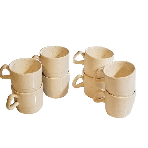None Other - Vintage Made In USA Coffee Mug Cup Stackable Farmhouse Beige Lot of 8 Restaurant